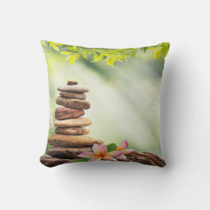 Coussin Paysage élégant de fleurs de lotus, pierres zen