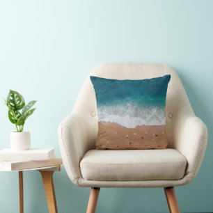 COUSSIN PAYSAGE MARIN COQUILLAGES DE PLAGE VACANCES D'ÉTÉ