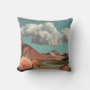 Coussin Paysage Montagnard Floral Surréaliste Avec Nuages 
