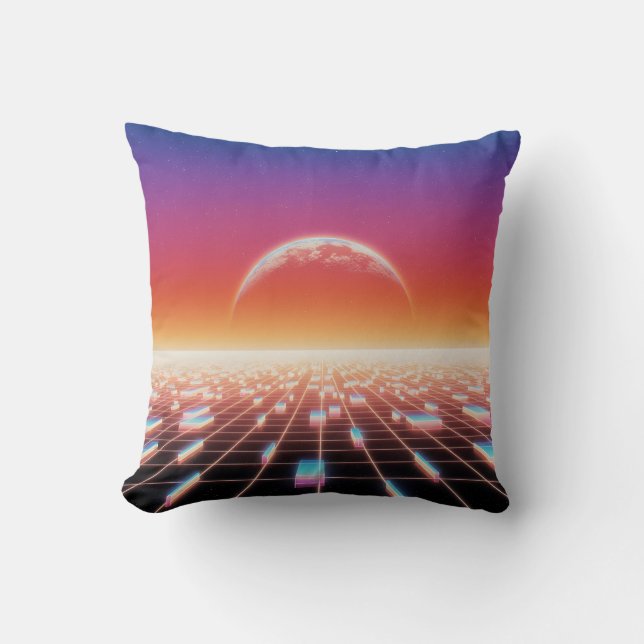Coussin Paysage rétro-futuriste Synthwave (Recto)