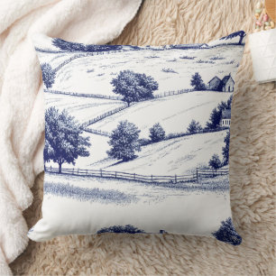 Coussin Paysage Toile Bleue Scènes Pastorales Françaises