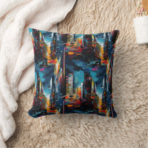 Coussin Paysage urbain cyberpunk abstrait (3)
