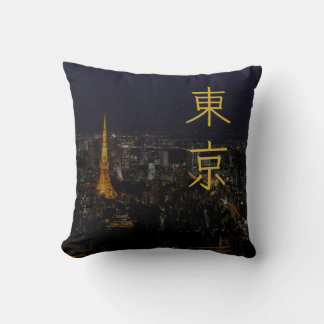 Coussin Paysage urbain de Tokyo la nuit Kanji japonais