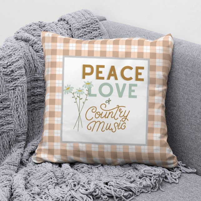 Coussin Peace Love et Country Music (Find coordinating gifts & gear in the Peace Love & Country Music Collection)