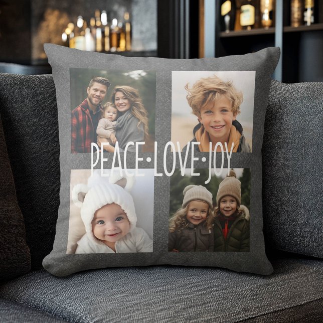 Coussin Peace Love Joy Holiday Chalkboard Photo Collage (Custom Photo Collage Pillow)
