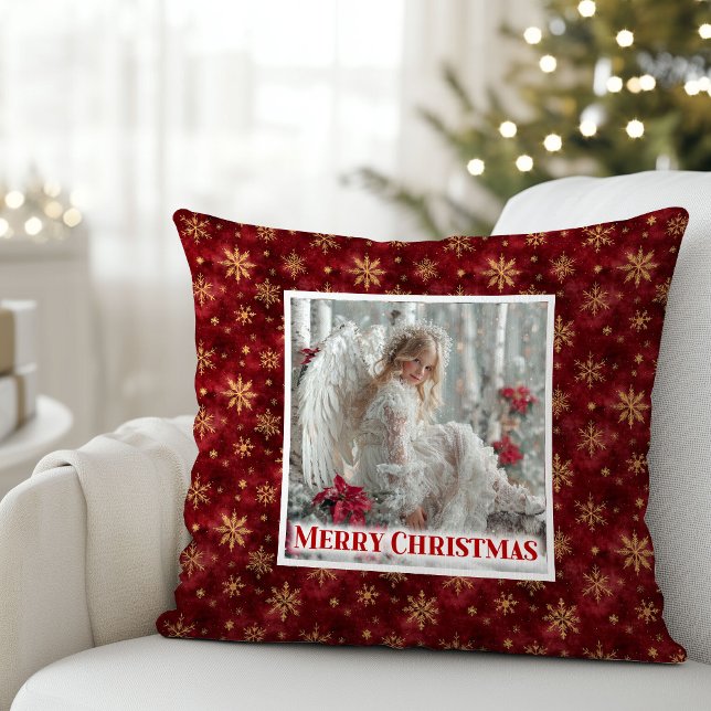 Coussin Peaceful Victorian Angel Red and Gold Christmas  (Peaceful Victorian Angel Red and Gold Christmas Pillow)