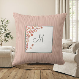 Coussin Peach Stripe Terracotta Butterfly Script Monogramm