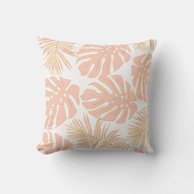 Coussin Peach tropical monstera feuille motif (Recto)