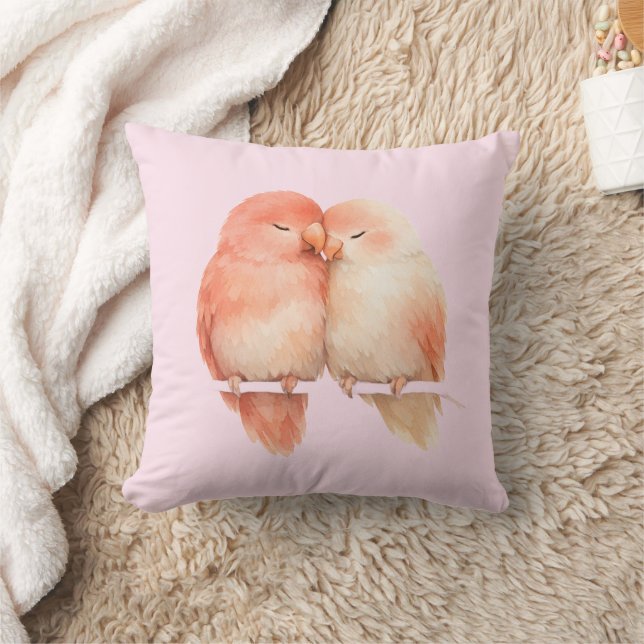 Coussin  Peach Watercolor Love Birds Throw Pillow (Couverture)