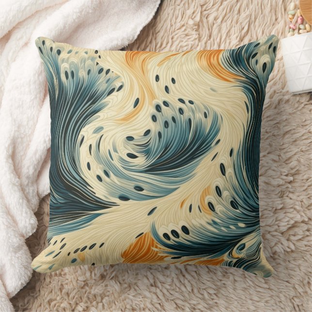 Coussin Peacock à crème bleue orange Abstraite (Couverture)
