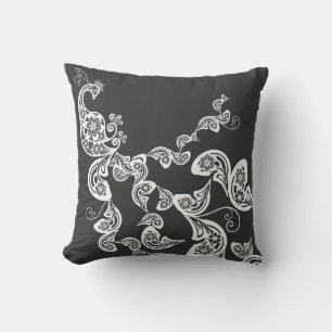 Coussin Peacock Art Déco Floral Motif White Art Cushion