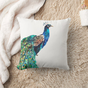 Coussin Peacock Bleu Turquoise Oiseau Blanc