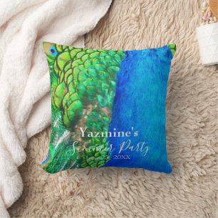 Coussin Peacock Blue Green Feather Texture Vibes d'été
