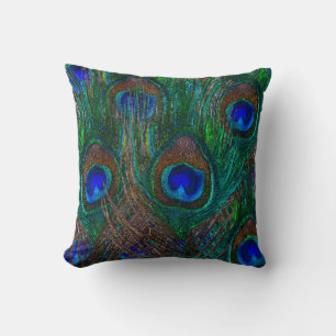 Coussin Peacock Coloré Plumes Etching Style