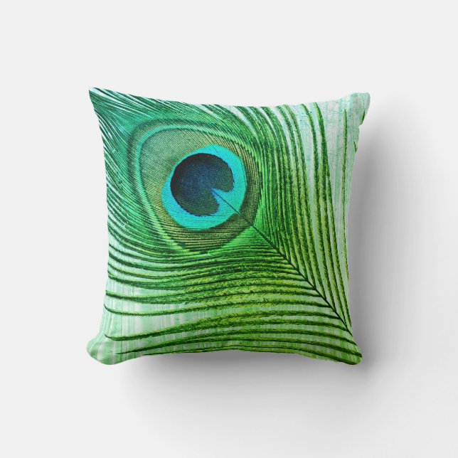 Coussin Peacock Feather Blue Green Cool artistique Abstrai (Recto)