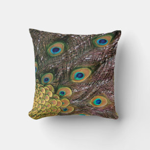 Coussin Peacock Feathers Emerald Green et Gold