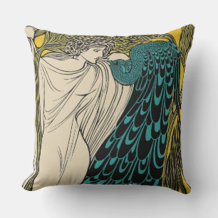 Coussin Peacock Fine Art Bird Nouveau