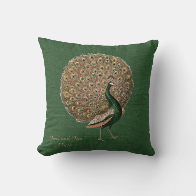 Coussin Peacock Green Emerald 55e anniversaire Mariage (Recto)
