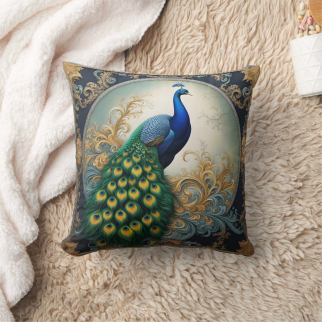 Coussin Peacock montrant les plumes florales (Couverture)
