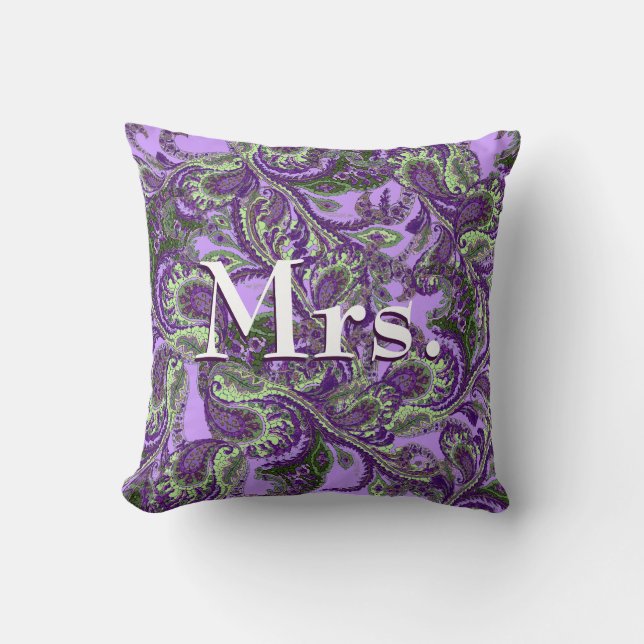 Coussin Peacock Paisley Mariées violettes et vertes (Recto)