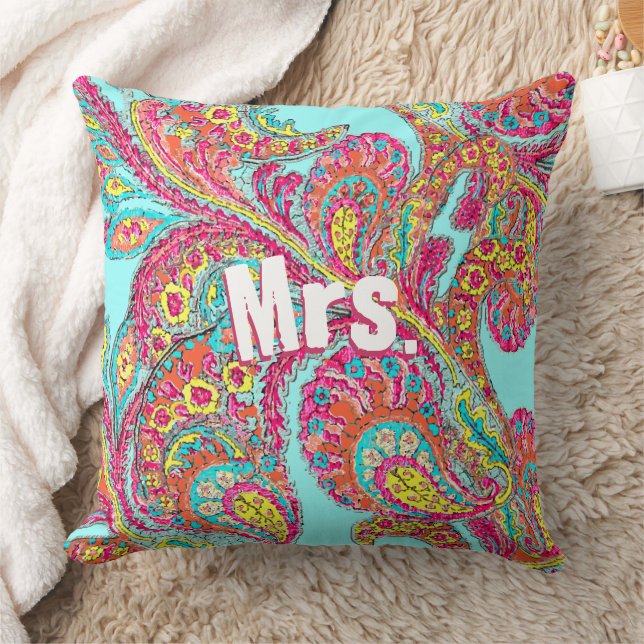 Coussin Peacock Paisley Tangerine Mustard Jaune mariées (Couverture)