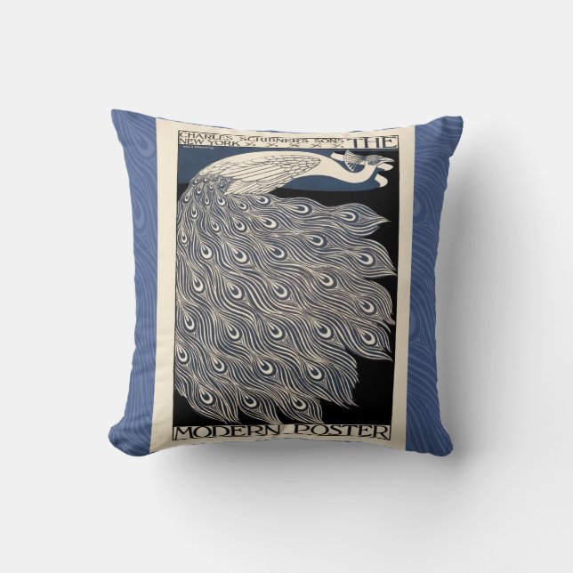 Coussin Peacock Vintage Bleu Art Nouveau (Recto)