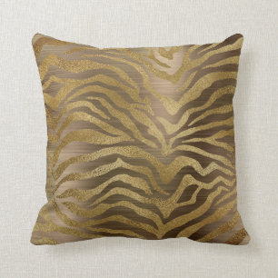Coussin Peau d'animal fascinante de zèbre d'or en acier