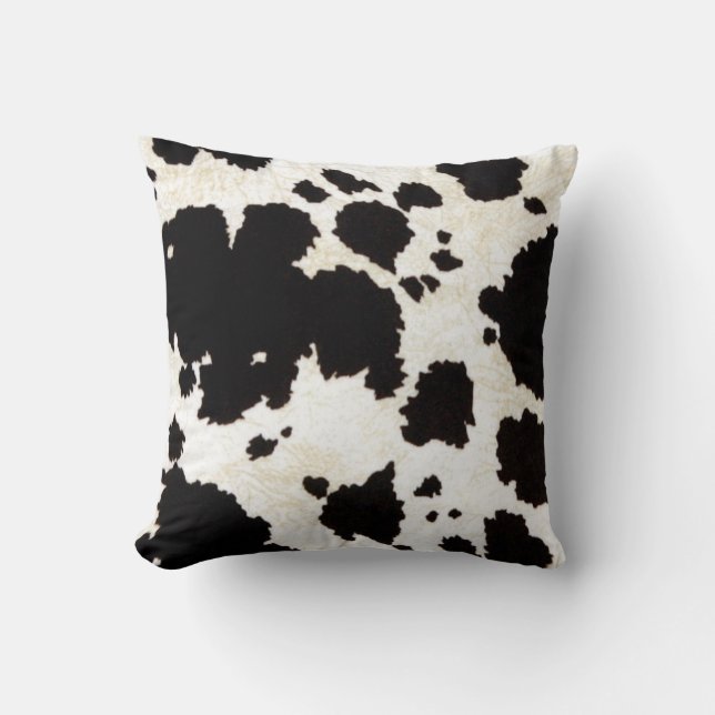 Coussin Peau de vache noire rustique (Recto)