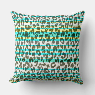 Coussin Peau Empreinte de léopard jaune turquoise