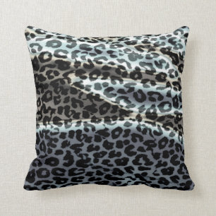 Coussin Peau Empreinte de léopard rétro (gris, noir)