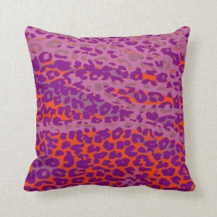 Coussin Peau Empreinte de léopard rétro (orange, violet, r