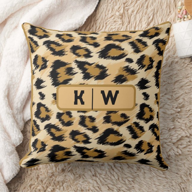Coussin Peau léopard Imprimer Monogramme initial | (Couverture)