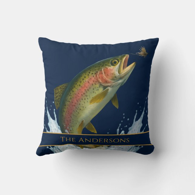 Coussin Pêche à la mouche aquarelle truite poisson marine  (Verso)