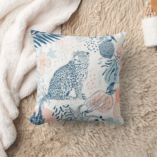 Coussin Pêche Bleu Léopard Tropical Abstrait (Couverture)
