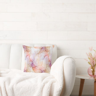 Coussin Pêche Douce Rose et Marbre à l'Aquarelle Lavande