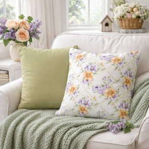 Coussin Pêche Élégante Lavande & Vert Sauge Uni Printemps