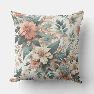 Coussin Pêche florale douce design vintage turquoise