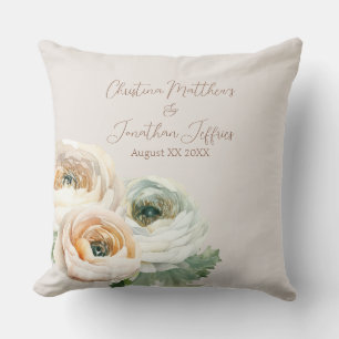 Coussin Pêcher romantique Ranunculus sur ivoire