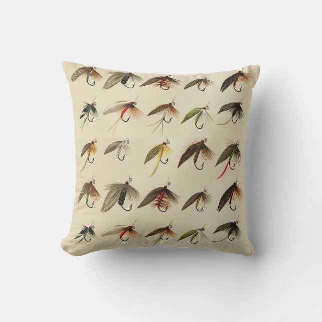Coussin Pêcheurs Voler Pêche truite mouches Aquarelle lanc (Recto)