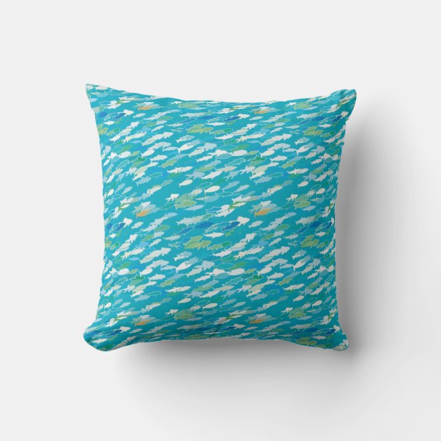 Coussin Pêchez le motif, bleu, blanc, vert (Recto)