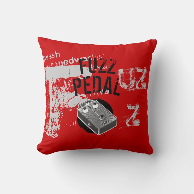 Coussin Pédale, noir et gris de duvet sur le rouge (Recto)