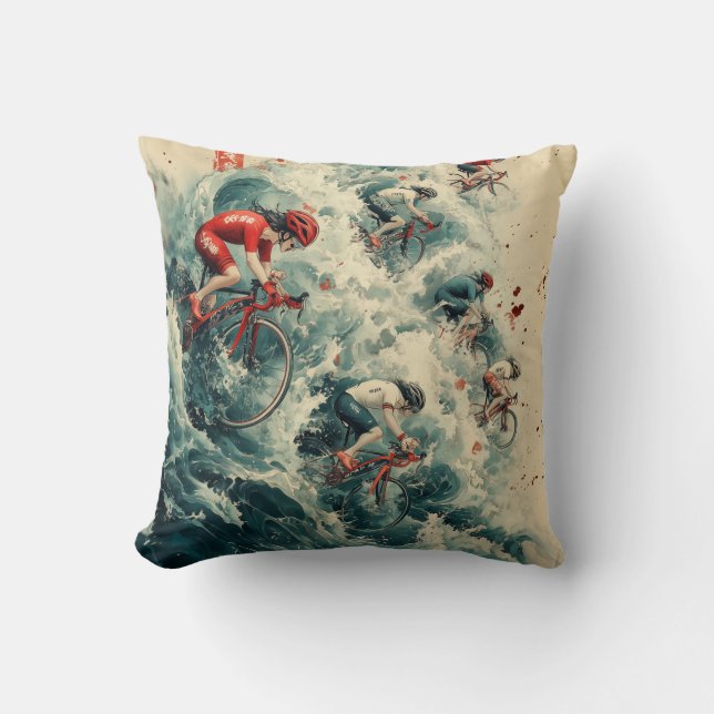 Coussin Pédaler à travers un Yokai Tsunami Jeter l'oreille (Recto)