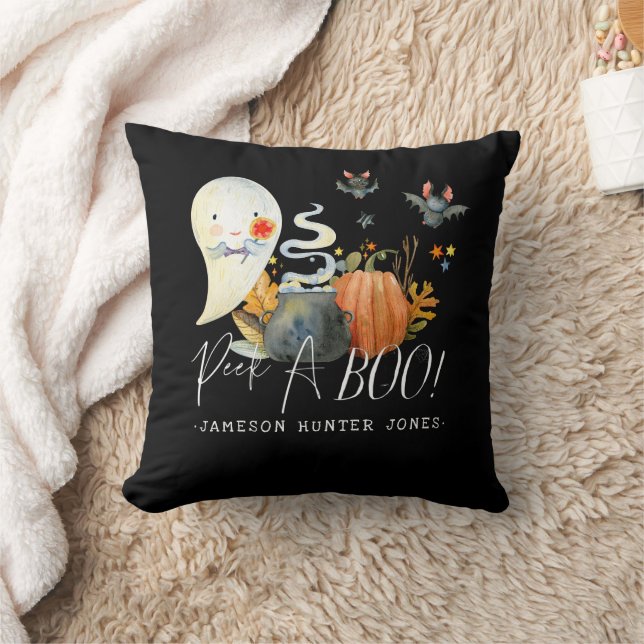 Coussin Peek-A-Boo | Monogramme Halloween petit fantôme (Couverture)