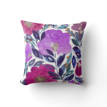 coussin peint à la main de fleurs d'aquarelle