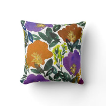 coussin peint à la main de fleurs d'aquarelle