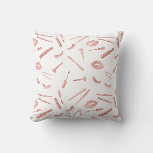 Coussin Peintre rose de maquillage or lashes lèvres lèvres (Recto)