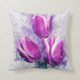 Coussin Peinture à l'aquarelle des tulipes violettes