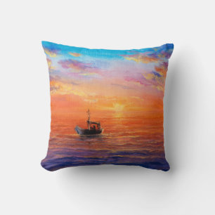Coussin  Peinture à l'huile abstraite de bateau de pêche e