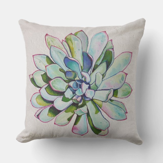 Coussin Peinture à l'huile de cactus magenta feuilles à po (Recto)