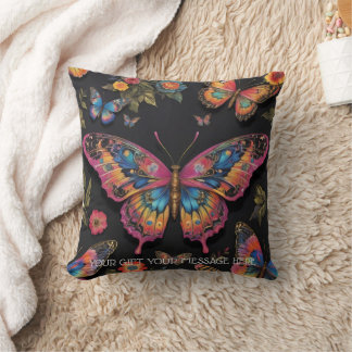 Coussin Peinture à l'huile de néon de papillon bohémien